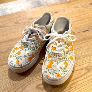 Vibrant Orange and Green Floral Sneakers